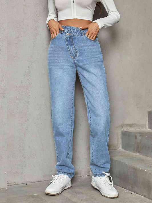 Asymmetrical Straight Leg Jeans Trendsi